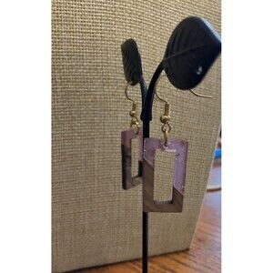 Handcrafted Purple resin & Wood rectangle dangle earrings